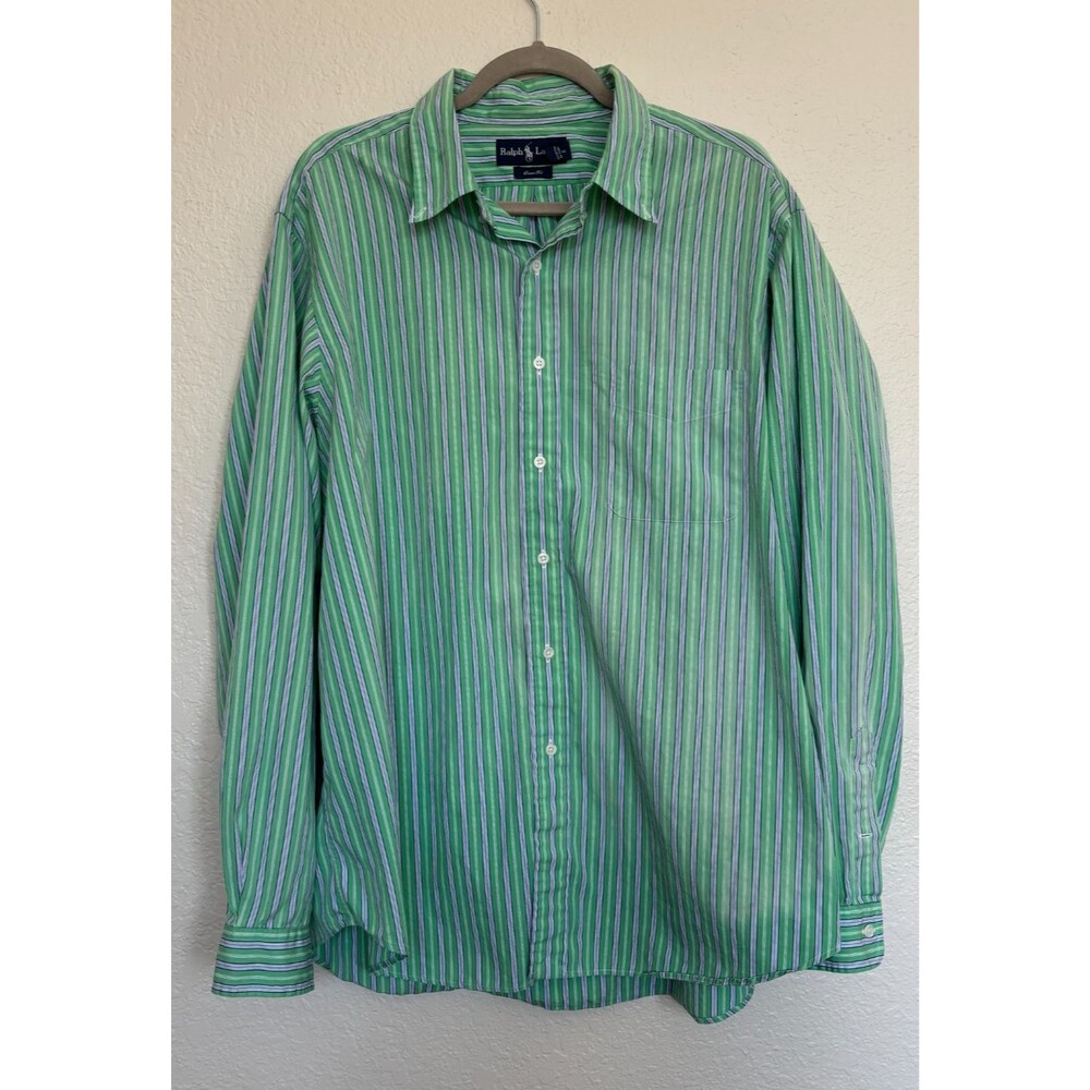 Polo Ralph Lauren Classic Fit Button Down Shirt Mens 2XL 18 Green Striped Regent